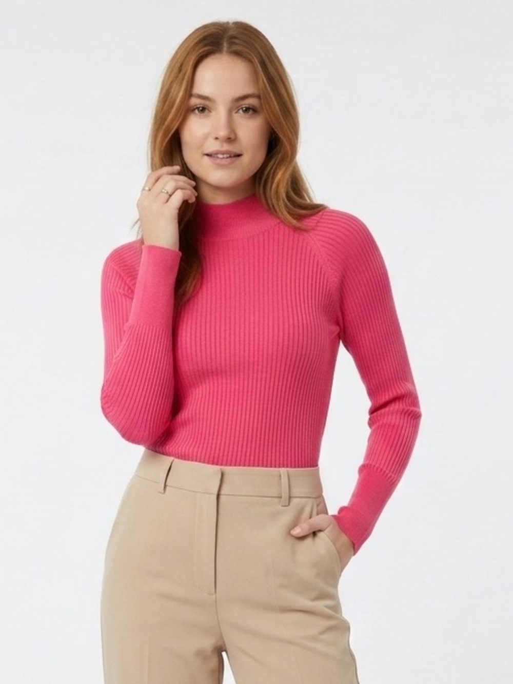 InWear Copenhagen Pink Ribbed Mock Neck Sweater Sz Medium Classic Office Scandi